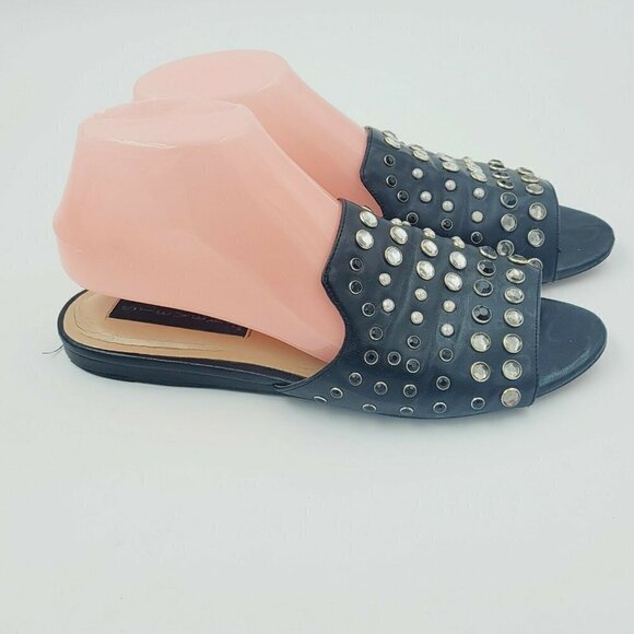 Steven By Steve Madden Black Rhinestone Jeweled Slide Sandals Size 8M - Picture 3 of 9